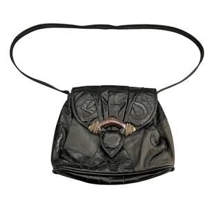 OHH! Ashley Vintage Black Patchwork Leather Satchel Shoulder Bag Purse